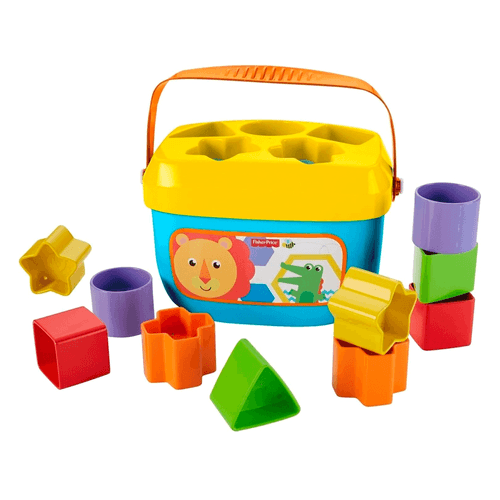 Set de bloque de juguete para bebes, marca Fisher Price, 10 bloques coloridos de plástico con maletín para guardar