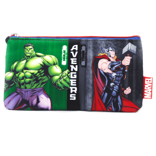 Cartuchera escolar de Avengers Thor y Holk, marca Capi para niños, estuche plano color negro y verde