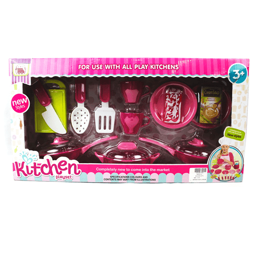Set de cocina para niñas, marca Kitchen Playset, 13 piezas de plástico color rosado