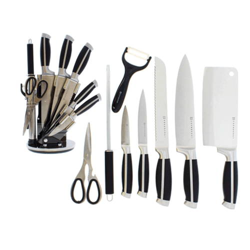 Set de cuchillos de cocina con base, marca Edenberg, 9 piezas de acero inoxidable y acrílico, negro