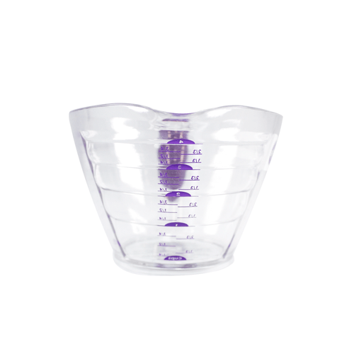 Taza medidora marca Wilton, modelo multifuncional, para 4 tazas, 960 ml, 100% vidrio transparente con detalles morados