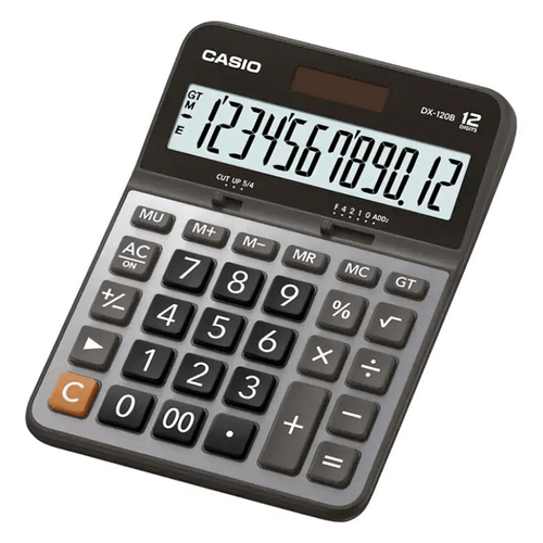Calculadora Casio tipo escritorio, de 12 dígitos con memoria independiente, energía solar y batería, color gris