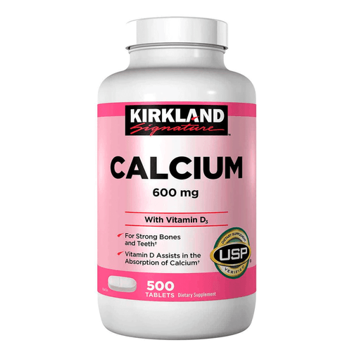 Calcio 600 mg + vitamina D 500 cápsulas marca Kirkland