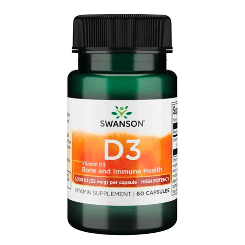 Vitamina D-3 de máxima concentración 1000 UI, Swanson, para la salud ósea e inmunológica, 60 cápsulas para adultos