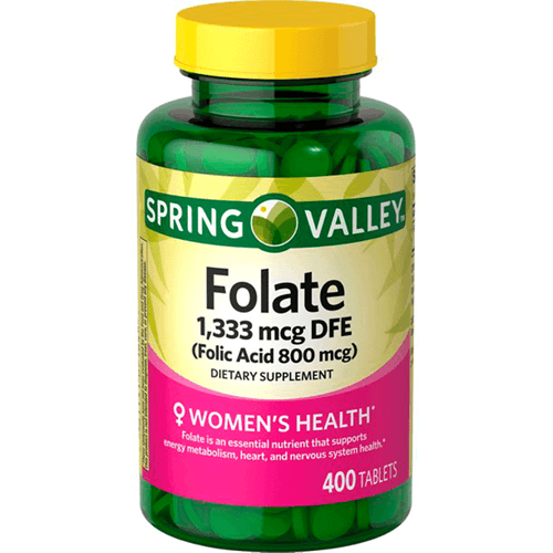 Folate marca Spring Valley 800 mg 400 cápsulas de vitamina B12 para apoyo inmunológico