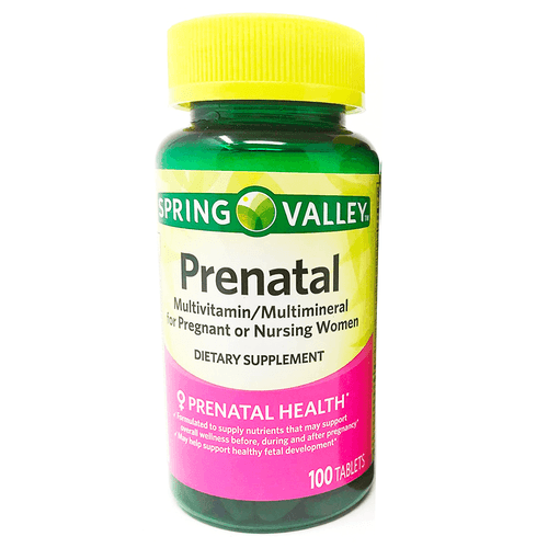 Multivitamínico Prenatal para mujeres embarazadas 100 tabletas marca Spring Valley