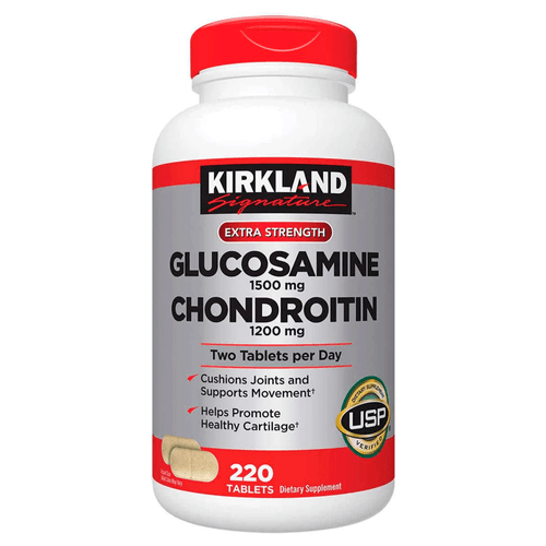 Glucosamina  1500 mg extra fuerte, marca Kirkland, sulfato de condroitina, 1200 mg, 220 cápsulas