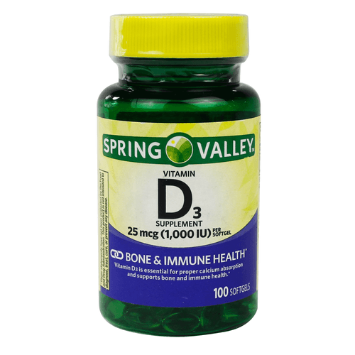 Multivitamínicos marca Spring Valley suplemento Vitamina D3 100 cápsulas
