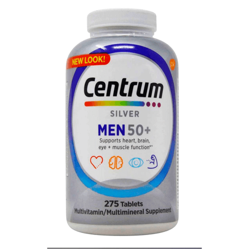 Multivitamínico Centrum Silver, para hombres +50, suplemento multimineral con complejos de A a Zinc, sin gluten ni OMG, 275 cápsulas