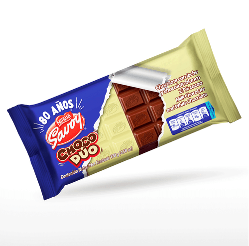 Chocolate Savoy, Nestle, choco duo, deliciosa barra de chocolate de leche y chocolate blanco, 130 gr, 100% venezolano
