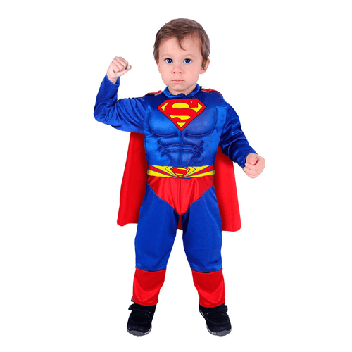 Disfraz de Súper Superman bebe, marca Carnavalito, traje y capa color azul y rojo