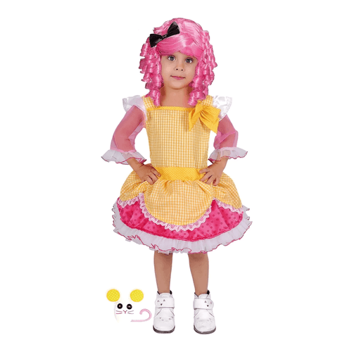 Disfraz de muñeca Lala-Loopys bebe, marca Carnavalito, traje 100% poliéster de color amarillo y rosa
