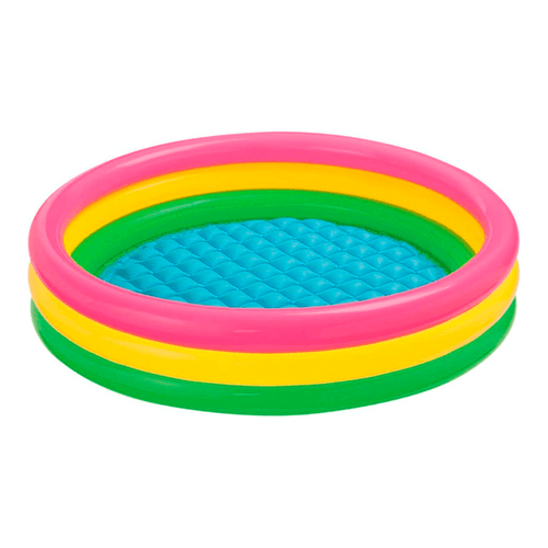 Piscina infantil marca Intex, modelo circular de gran capacidad, hecha de PVC tricolor