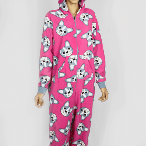 Pijama enteriza de cachorro con capucha, marca Global, 100% manto polarizado estampado para dama