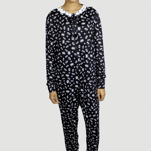 Pijama enteriza de ojos turcos con capucha, marca Sweet, 100% microdurazno estampado para dama
