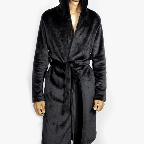Bata de baño para caballero, marca Sweet, 100% manta polar, con capucha, color negro brillante