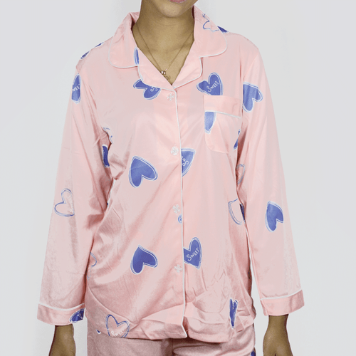 Pijama conjunto de dama, marca Kinyuanzihua, 100% algodón, con estampado de corazones, color rosa