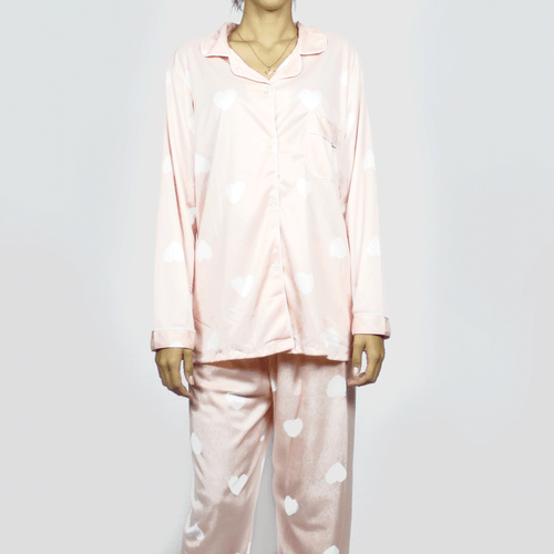 Pijama conjunto de dama, marca Kinyuanzihua, 100% algodón, con estampado de corazones, color coral