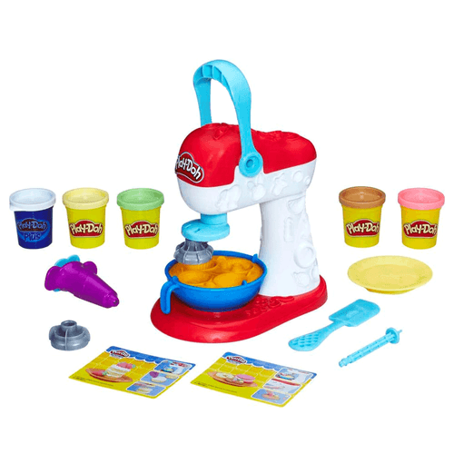 Play-Doh Kitchen Creations Spinning Treats Mixer, marca Hasbro, 6 latas de masa multicolor y accesorios