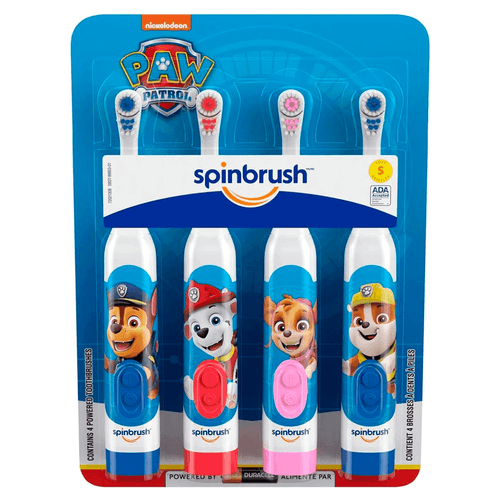 Set de cepillos eléctricos para niños, Spinbrush Kids Paw Patrol, paquete de 4 unidades, pilas AA