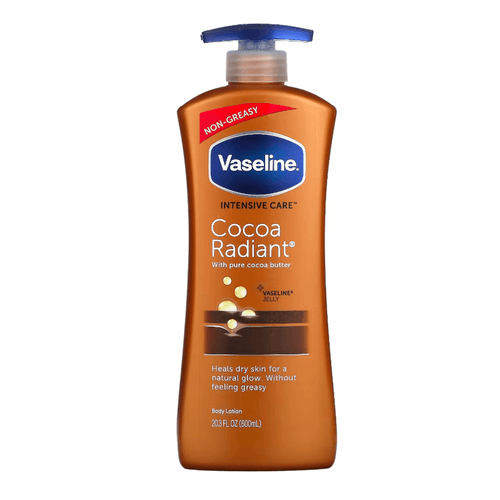 Crema corporal Vaseline, Intensive Care, con cocoa radiant, 600ml loción hidratante para piel seca