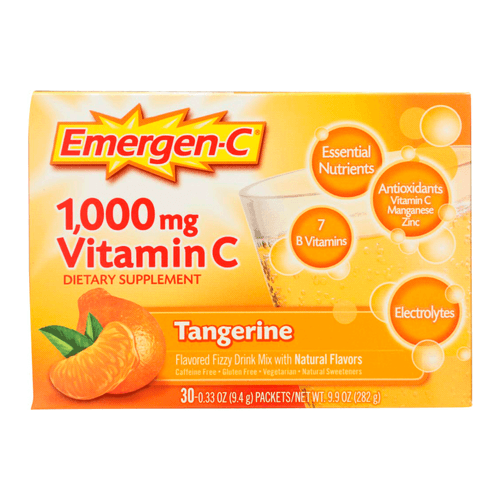 Emergen-C 1000 mg de vitamina C en polvo, con antioxidantes, vitaminas B y electrolitos, apoyo inmunológico, sabor mandarina, 30 unidades