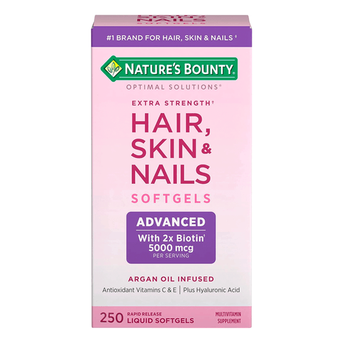 Suplemento para cabello piel y uñas marca Nature's Bounty, Tabletas recubiertas 250