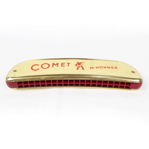 Armonica Hohner Comet, plástico color dorado y rojo con placas de latón y cubierta de aluminio, 40 cañas