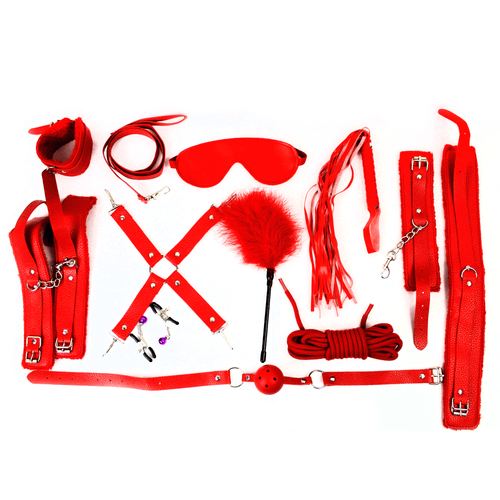 Kit sensual, marca Provócame, 12 piezas de cuero sintético y algodón, color rojo, unisex