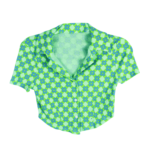 Crop Top para dama, marca Wild Fable, modelo con estampado de flores, mangas cortas y cuello en V, 100% algodón suave, color verde