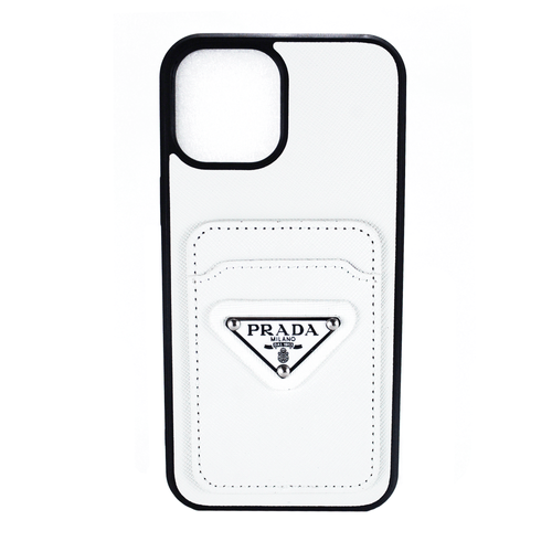 Forro protector Prada para Iphone 12 Pro Max , modelo plástico y cuero, anti golpe, con bolsillo para tarjetas