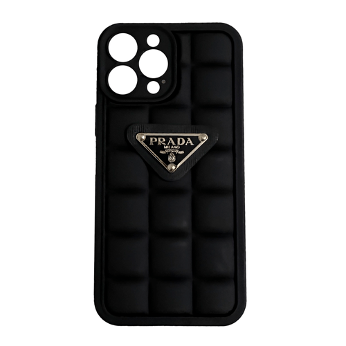 Forro protector Prada para Iphone Pro Max, modelo plástico con piedras brillantes y protección para cámaras