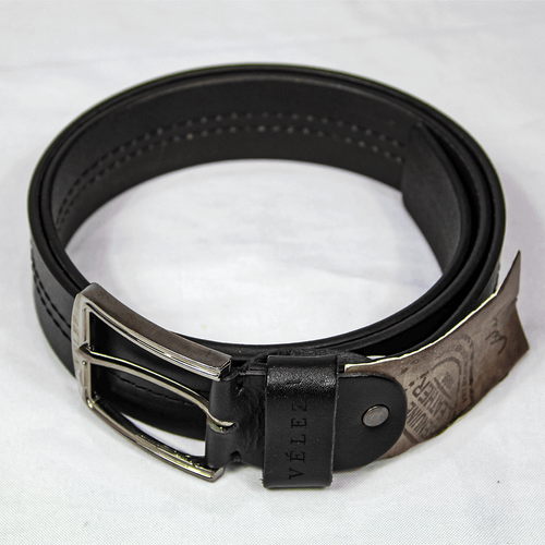 Cinturón de caballero, marca Velez, correa 100% cuero liso, 5 ajustes, costura resistente, color negra