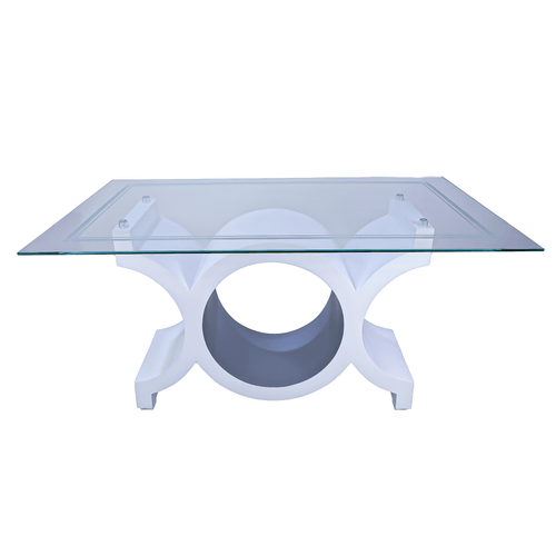 Mesa de centro, modelo aros, marca Muebles y Estilo Paola, madera apamate y vidrio, color blanca