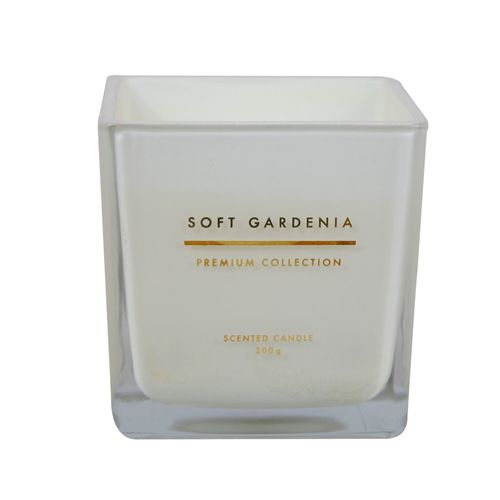 Vela aromática Soft Gardenia Scented, en oferta, Premium Collection, 200 gr, color blanca, de vidrio